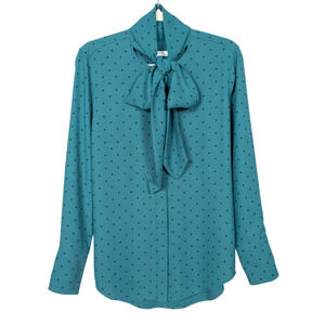EQUIPMENT Luis Tie Neck Blouse Button Front Green Black Polka Dot Women's Medium
